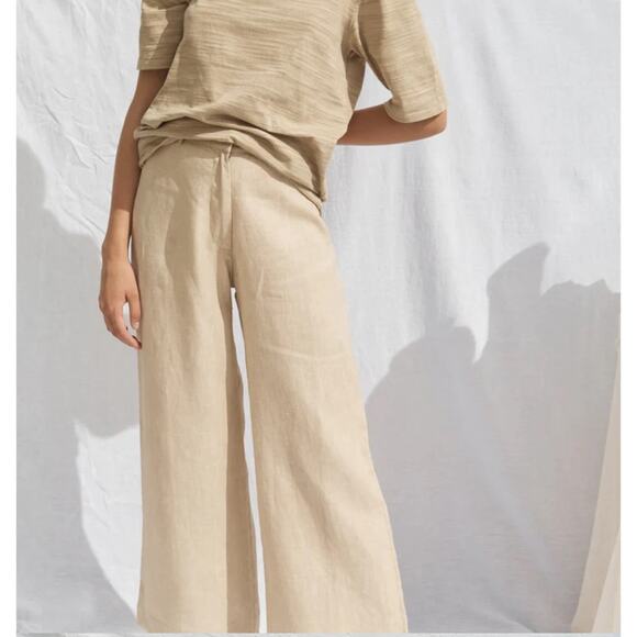 100% Linen |All That Remains| Trouser Pants in Almond Beige US Size 6 NWOT - Picture 1 of 10